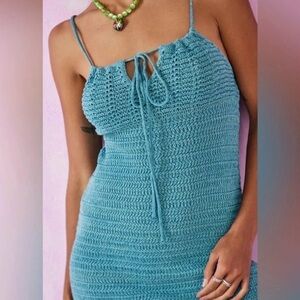 Olive & Oak Blue Green Crochet Dress size Medium  NWT